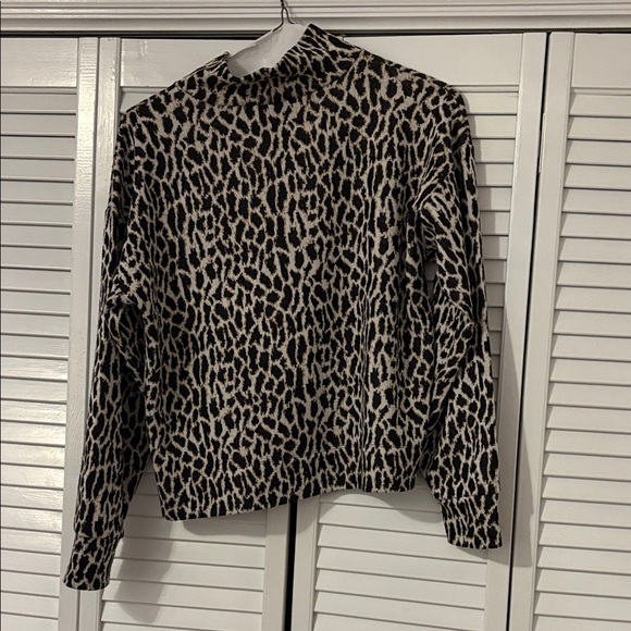 LOFT Leopard Print Mock Neck Top - Black & Cream - Picture 2 of 3